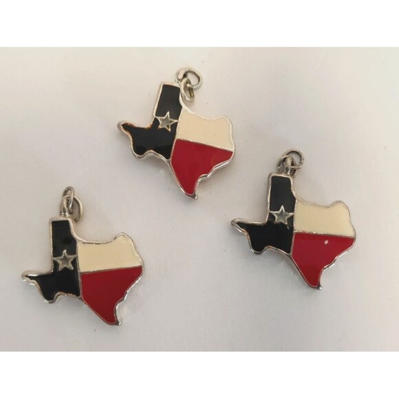 Three Texas Flag Charms Silver Tone Enamel Bracelet/Pendant/Earrings - Picture 1 of 3